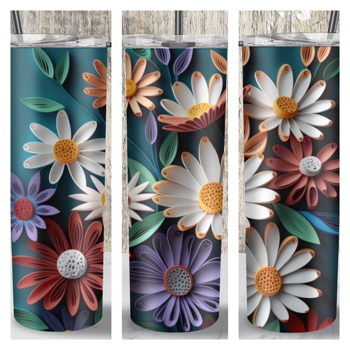 20oz Stainless Tumbler ~ 3D Flowers 001