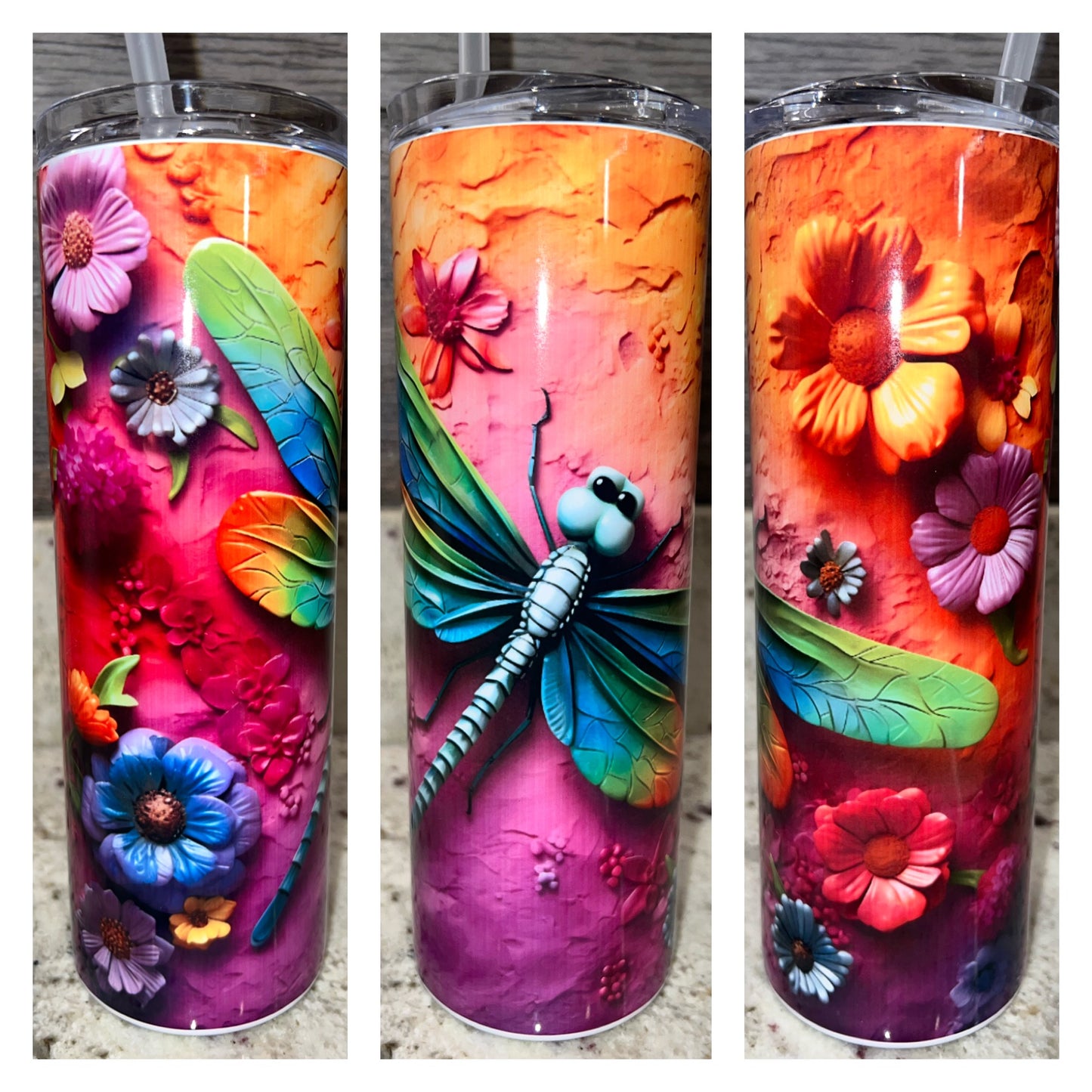 20oz Stainless Tumbler ~ 3D Dragonfly